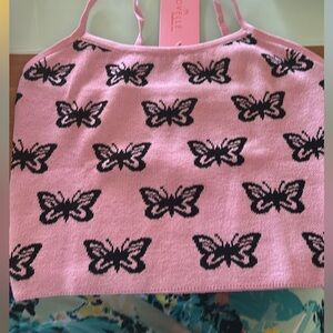 Noelle Pink and Black Butterfly Knit Cami